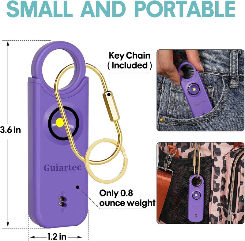 Guiartec Rechargeable Personal Safety Alarm for Women, 135 dB Loud Self Defense Keychain Siren with LED Strobe Light, Personal Emergency Security Safe Devices Key Chain Alarms for Women Kids Elderly (Violet) - Image 5